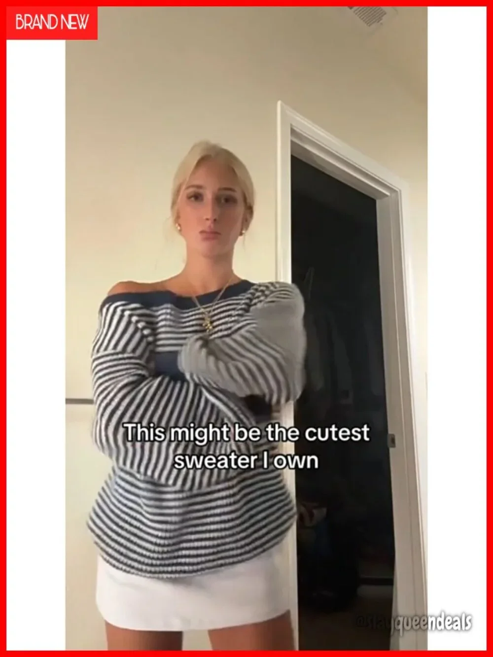 Oversized Striped Off Shoulder Knit Pullover Sweater Fall Long Sleeve Loose Tops